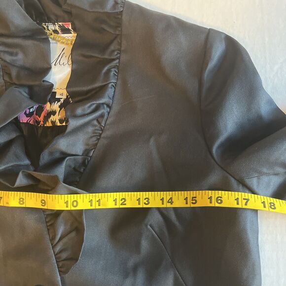 Milly New York Size 4 Women’s Ruffle Blazer Jacket Black One Button Silk Wool - Picture 7 of 9